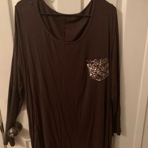 Plus size brown sequin long sleeve